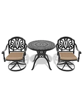 3-Pc Cast Aluminum Set, 2 Swivel Chairs & 31,5" Round Table