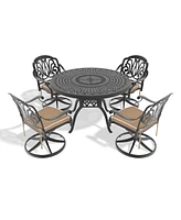 5-Pc Cast Aluminum Dining Set, 4 Swivel Chairs, 47" Round Table