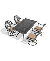 5-Pc Cast Aluminum Dining Set, 4 Swivel Chairs & Rectangular Table, Black Frame