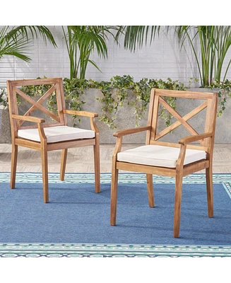 White Cushion Patio Dining Chairs - Solid Wood, Water-Resistant