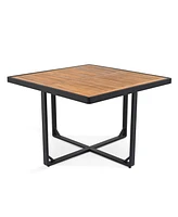 9-pc Acacia Patio Dining Set, Table, 4 Chairs, 4 Ottomans, Cushions, Gray