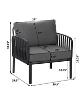 5-Piece Patio Set, Modern sectional with coffee table, waterproof cushions, black & gray