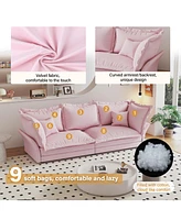 90.55" Modern Comfy Upholstered Sofa, Convertible Chaise Lounge with Pillows