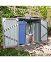 Metal outdoor bin shed, Stores 2 trash cans, Galvanized steel, gray