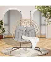 Double Egg Chair, Indoor/Outdoor Wicker Swing, Uv Cushions, 600 lbs