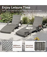 80" Wicker Chaise Lounge Set (2), Reclining, side table, adjustable, Grey