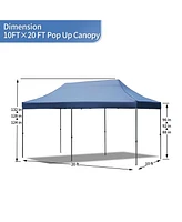 10x20 Pop-Up Canopy Tent, 6 Sidewalls, Uv/Waterproof, 3 Height, Roller Bag, Navy
