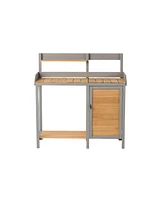 Outdoor potting bench, Wooden workstation with cabinet