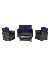 4-Piece Outdoor Patio Furniture Set, Rattan Chairs, Glass Table