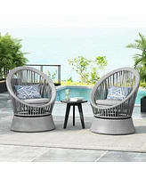 [Set of 2] 26,7" Modern Silver Grey Swivel Wicker Lounge Chair