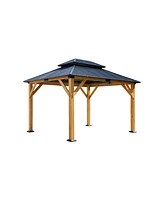 Fir wood gazebo, steel roof, netting, outdoor patio