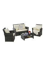 4-Piece Outdoor Patio Furniture Set, Rattan Chairs, Glass Table