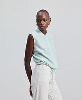 Reistor Women's Button-down Shirt with Waist Drawstring Stripes