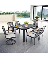 7-pc Aluminum Patio Set, 4 Chairs, 2 Rockers, Table (Umbrella Hole), Burbon