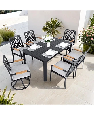 7-pc Aluminum Patio Set, 4 Chairs, 2 Rockers, Table (Umbrella Hole), Burbon