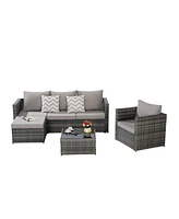 3-Piece Patio Set, Woven L-Shaped Sectional, Sofa, Lounger & Coffee Table