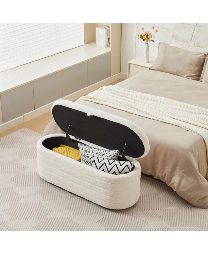 S03 Basics Upholstered Storage Ottoman and Entryway Bench White