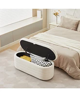 S03 Basics Upholstered Storage Ottoman and Entryway Bench White