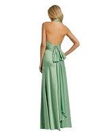 Mac Duggal Women's Ruched Halter Neck Tie Back Satin Gown