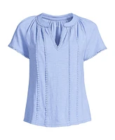 Lands' End Plus Slub Short Sleeve Notch Neck Top