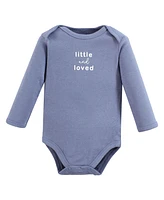Touched by Nature Baby Boys Cotton Long-Sleeve Bodysuits, Blue Peanut, Preemie