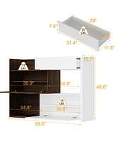 Wooden Retractable shoe cabinet, white and wood grain color, shoe rack with movable shelves