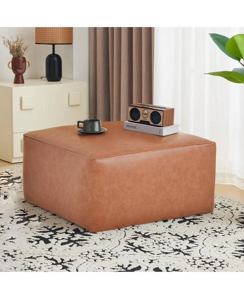Square Pu Leather Ottoman,Tan