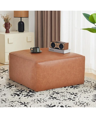 Square Pu Leather Ottoman,Tan