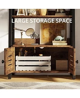 Bookshelf with Louvered Doors, 3-Tier Ladder Shelf