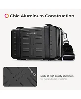 Byootique Mini Suitcase Crossbody Bag Portable Hard Shell Aluminum Cosmetic Makeup Case with Adjustable Strap Travel Handbag for Artist,Red