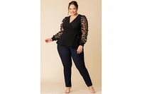 Kiyonna Plus Scattered Petals Long Sleeve Wrap Top