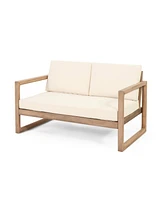 Acacia Patio Set, 4 Pieces, Cushions, Coffee Table, Brown/Beige