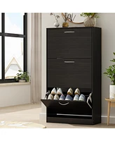 Wooden 3-door shoe cabinet, shutter door drawers