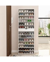 13-tier partition shoe cabinet with adjustable shelves, multifunctional storage, one drawer, spinner wheel design, four wheels, two with brakes, white