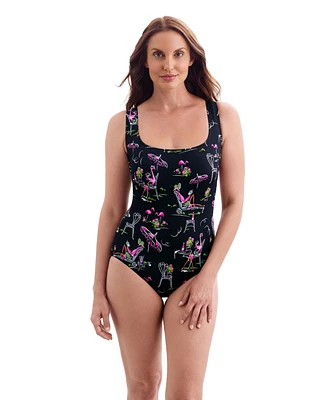 Longitude by Mimi Flamingo Women's Hotel Triple X Back Tank One Piece Swimsuit