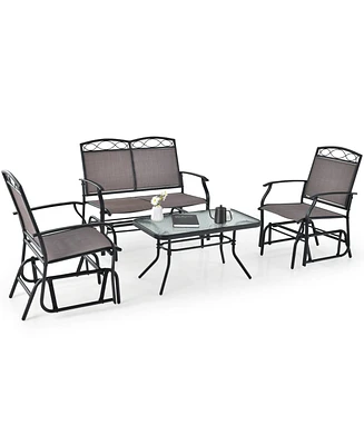 Gymax 4PCS Outdoor Glider Chair & Table Set Patio Conversation Furniture Set