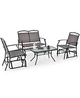 Gymax 4PCS Outdoor Glider Chair & Table Set Patio Conversation Furniture Set