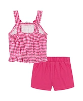 Kids Headquarters Baby Girls 2-Piece Gingham Popcorn Knit Top and Solid Shorts Set