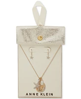 Anne Klein Gold-Tone Mixed Stone Ocean Charms Pendant Necklace & Starfish Drop Earrings Set