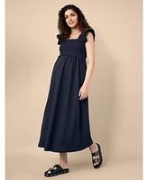 Motherhood Maternity Sleeveless Ruffle Shoulder Smocked Maxi Dress