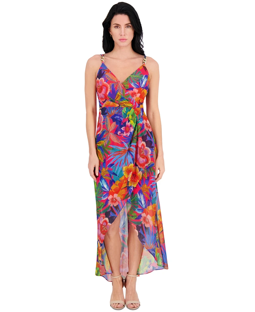 Siena Women's Floral Print Sleeveless High-Low Maxi Dress