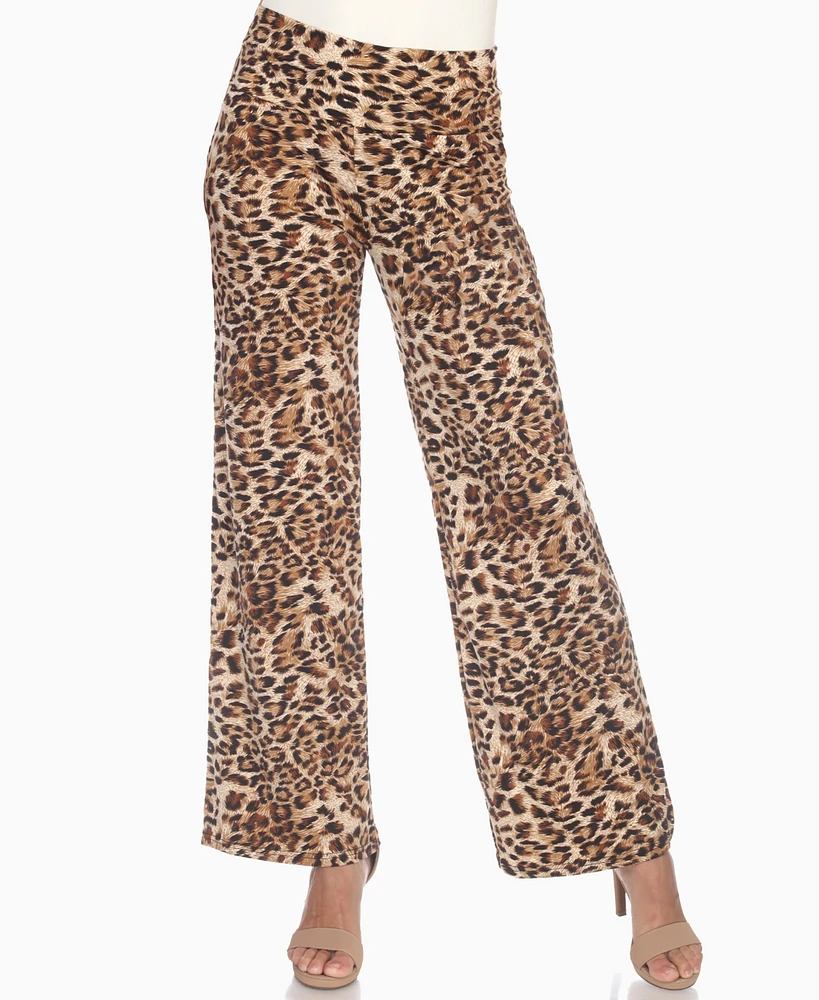 White Mark Women's Cheetah Print Wide Leg Pants