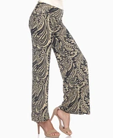 White Mark Women's Paisley Print Wide Leg Pants