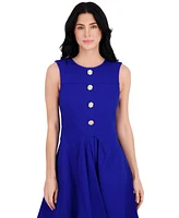 kensie Women's Floral-Button Fit & Flare Mini Dress