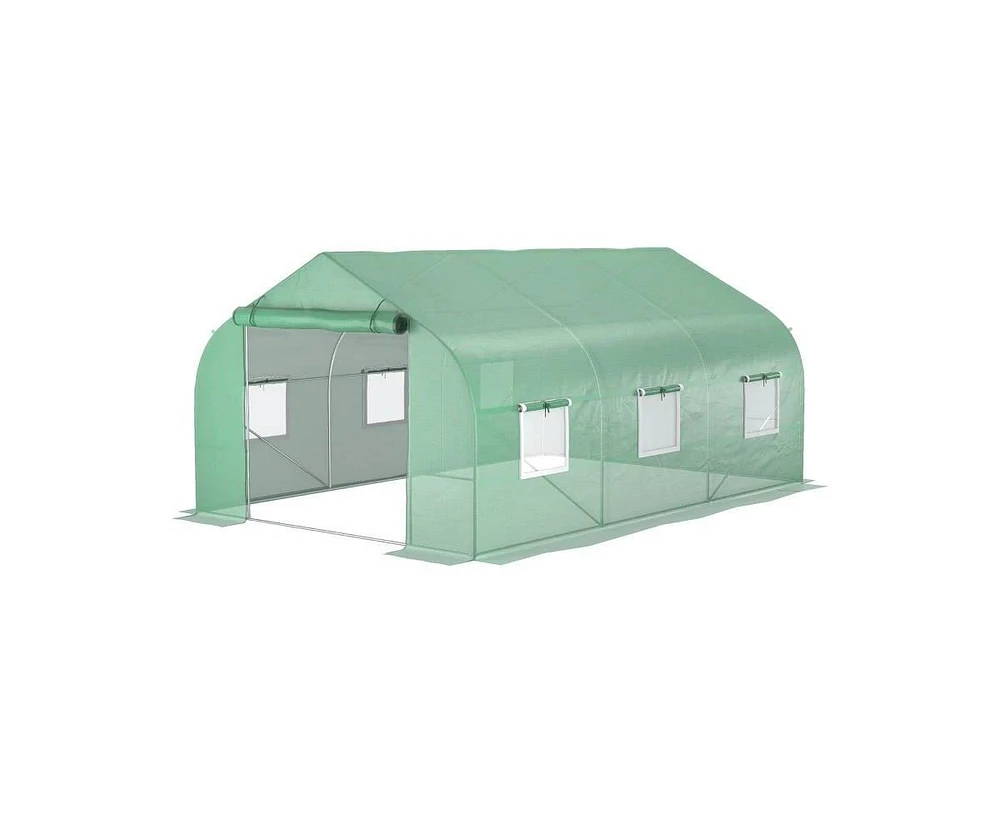 Greenhouse with Green Pe Cover and Heavy-Duty Steel Frame