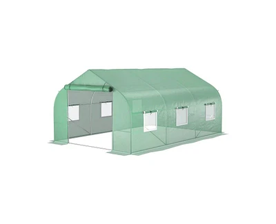 Greenhouse with Green Pe Cover and Heavy-Duty Steel Frame