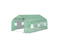Greenhouse with Green Pe Cover and Heavy-Duty Steel Frame