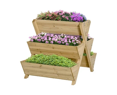 3-Tier Outdoor Fir Wood Elevated Planter Herb Flower Box Raised Garden Bed