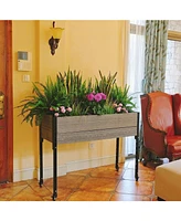 Mobile Elevated Gray and Black Wood Metal Raised Garden Planter Bed with Wheels