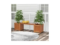Farmhouse Durable Outdoor Wooden Planter Box with Garden Bench